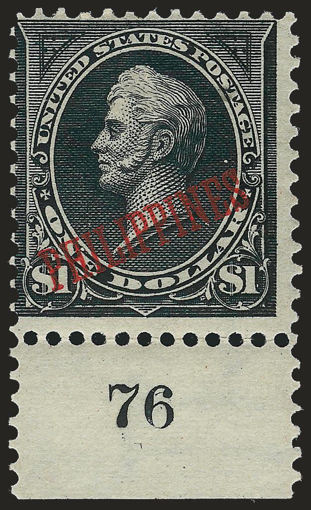 1901, $1.00 Black, Ty. II (223A).> Bottom plate no. 76 single, part original gum, Very Good, very scarce, with 1970 P.F. certificate