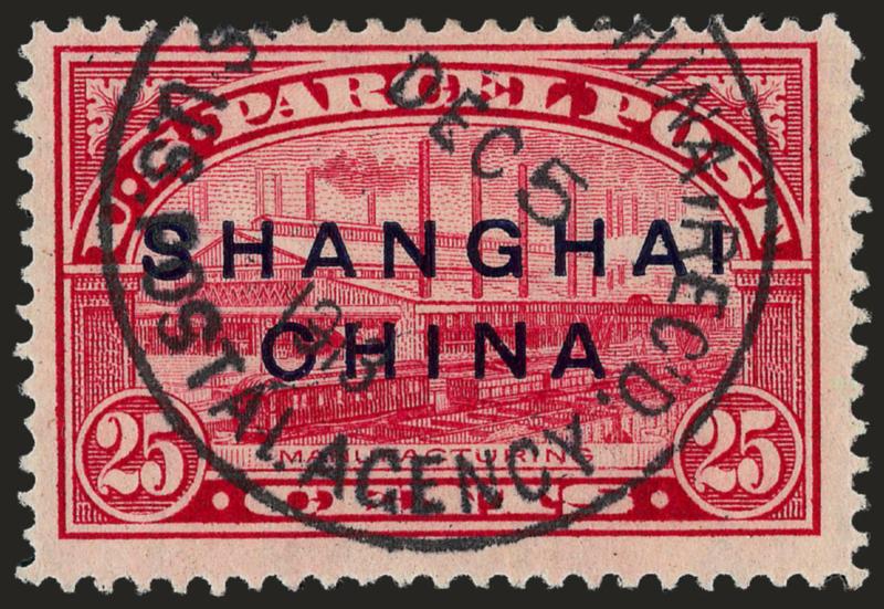 1c-25c Parcel Post, Darrah Ty. III Overprint (Q1 var-Q9 var).> Complete set of nine known values, each with U.S. Postal Agency, Shanghai, China, Recd, Dec. 5, 1913 circular datestamp, bright colors, fresh and
Fine, scarce used set, ex Drucker