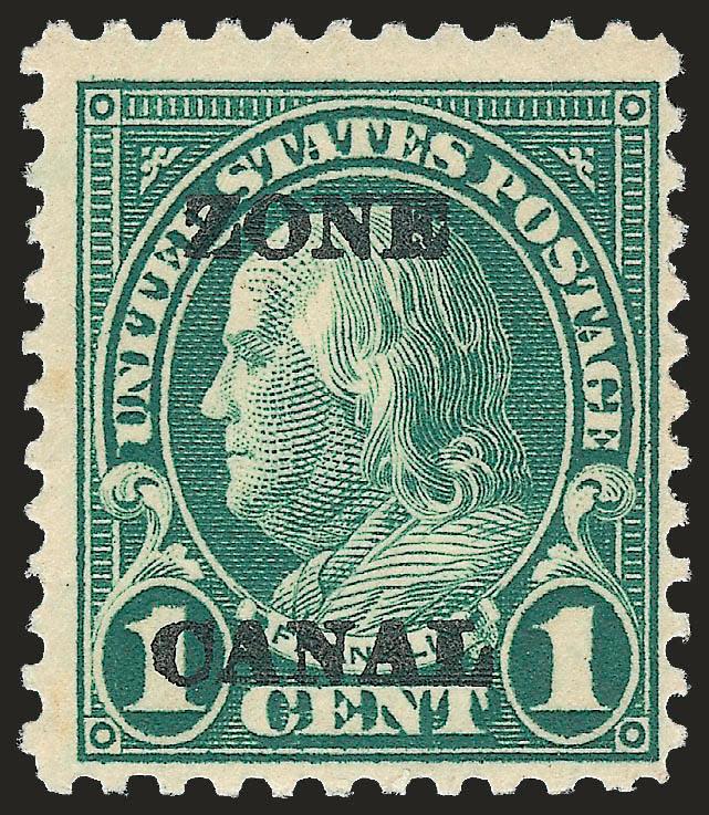 1924, 1c Deep Green, Ty. A Ovpt., Second Printing, Zone Canal Error (71d).> Slight tropical original gum, Fine, only 180 printed, signed Colman