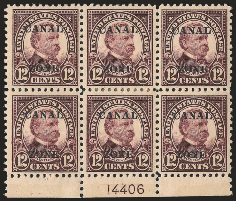 1924, 12c Brown Violet, Ty. A Ovpt. (76).> Bottom plate no. 14406 block of six, central h.r., end pairs Mint N.H., Fine-Very Fine