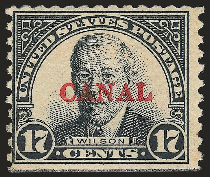 1925, 17c Black, Ty. B Ovpt., Canal Only Error (91b).> Mint N.H.. s.e. at bottom as always, reperfed at top, about Fine appearance