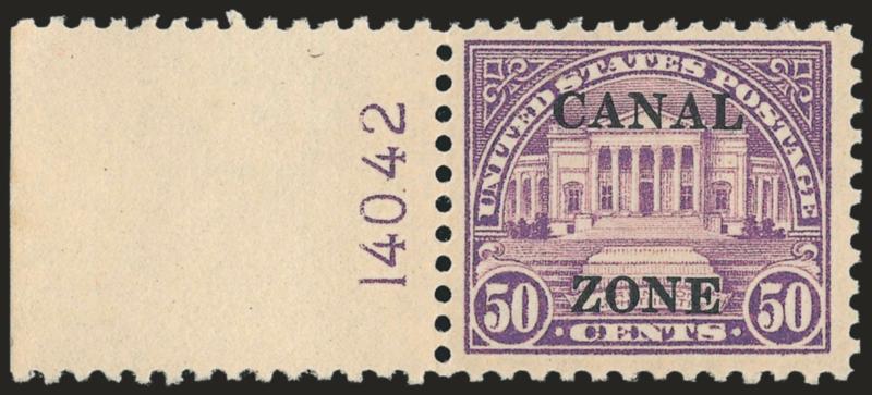 1925, 50c Lilac, Ty. B Ovpt. (94).> Left plate no. 14042 and top plate no. 14045 singles, Fine-Very Fine