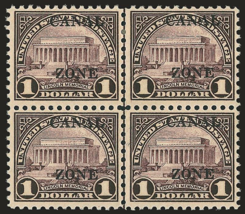 1925, $1.00 Violet Brown, Ty. B Ovpt. (95).> Vertical guide line block of four, bottom pair Mint N.H., Fine-Very Fine
