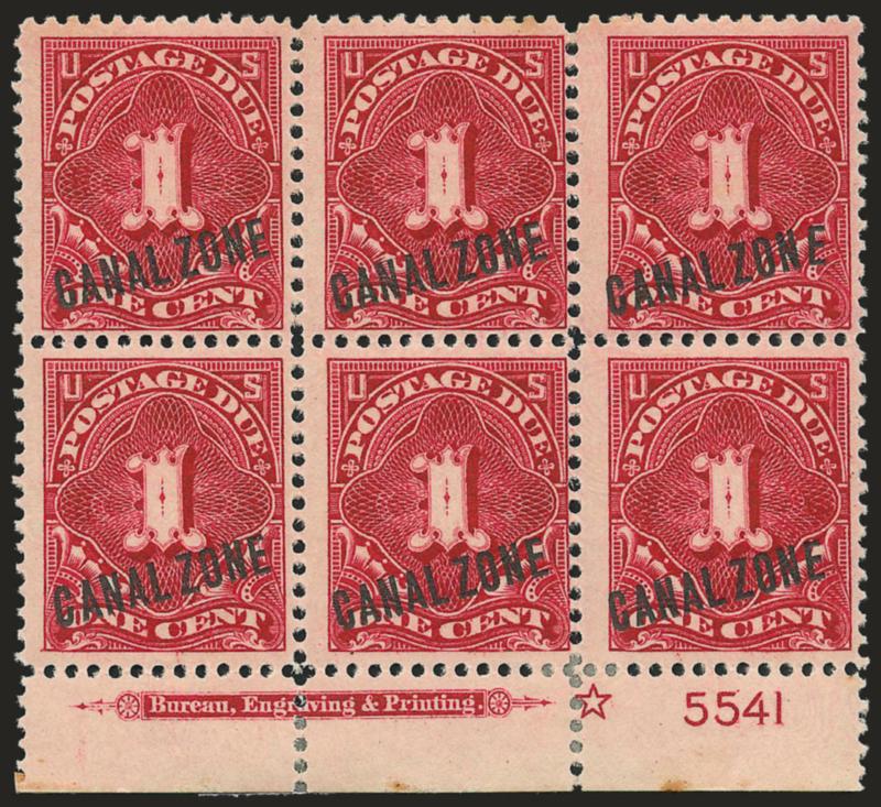 1914, 1c Rose Carmine, Postage Due (J1).> Bottom imprint, star and plate no. 5541 block of six, slight tropical original gum, selvage hinge reinforcement, Fine
