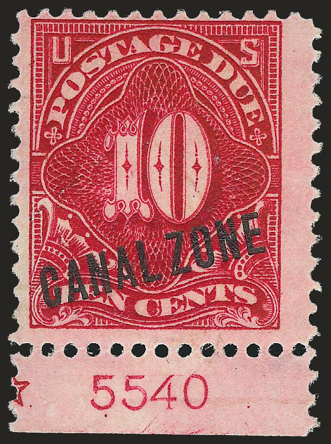 1914, 10c Rose Carmine, Postage Due (J3).> Mint N.H. with bottom partial star and plate no. 5540, deep rich color, slight offset, Fine, Scott Retail as hinged