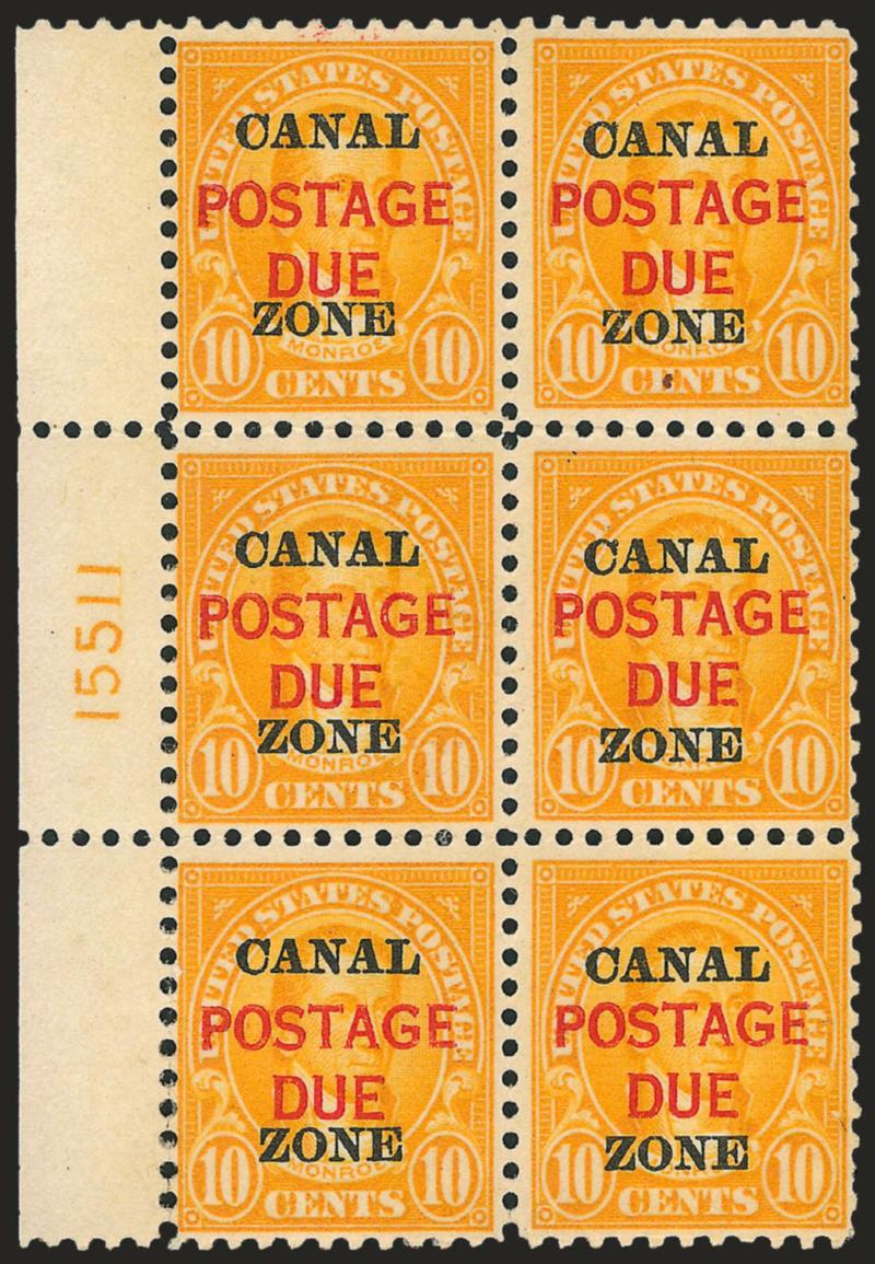 1925, 1c-10c Postage Due (J15-J17).> Plate no. blocks of six, tropical original gum, 1c tiny selvage reinforcements, 2c one short corner perf, 10c trivial nibbed perf at bottom right, otherwise Fine