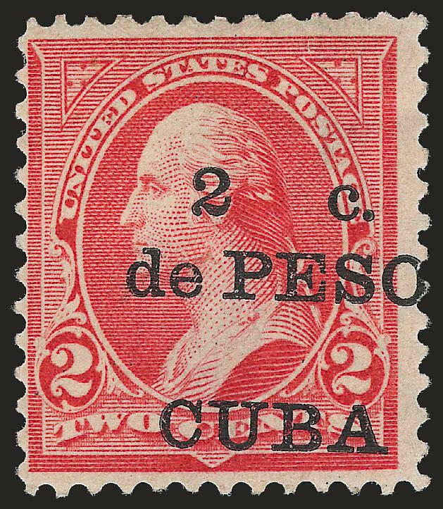 1899, 2c on 2c Reddish Carmine, Cuba at Bottom (222A var).> Original gum, minor thin spot, Fine appearance, very scarce