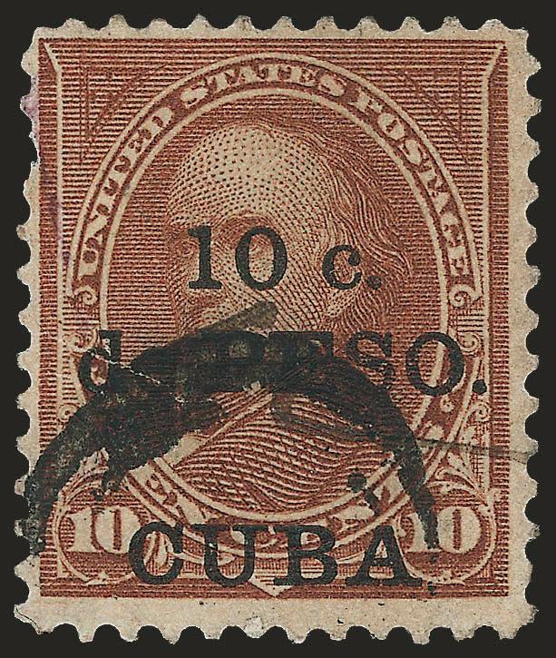 1899, 10c on 10c Brown, Ty. I, Cuba at Bottom (226 var).> Target and ms. line cancels, faults, otherwise Fine, very scarce