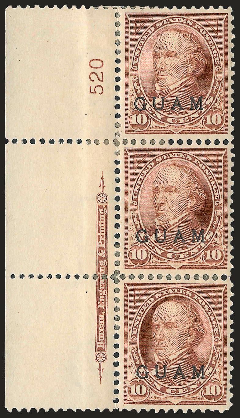 1899, 10c Brown, Ty. I (8).> Four left imprint and plate no. strips of three (nos. 518-521), original gum, some hinge reinforcement, mixed centering, Very Good-Extremely Fine
