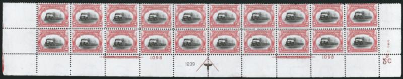2c Pan-American (295).> Mint N.H. bottom double imprint and plate nos. 10981239 block of 20 with arrow and markers, full side selvage, few small creases and nicks in selvage, Fine-Very Fine