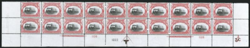 2c Pan-American (295).> Mint N.H. bottom double imprint and plate nos. 11261222 block of 20 with arrow and markers, full side selvage, Fine-Very Fine