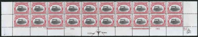 2c Pan-American (295).> Mint N.H. bottom double imprint and plate nos. 11651128 block of 20 with arrow and markers, full side selvage, couple small faults in selvage, Very Good-Fine