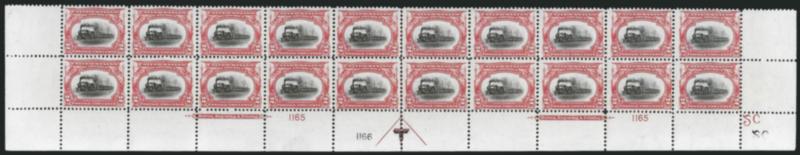 2c Pan-American (295).> Mint N.H. bottom double imprint and plate nos. 11651166 block of 20 with arrow and markers, full side selvage, Very Good-Fine