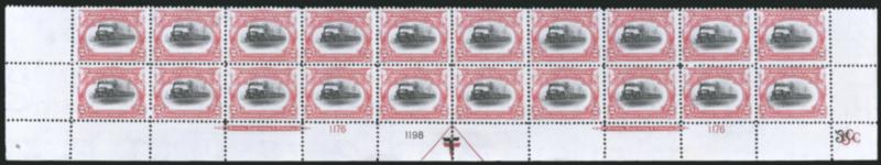 2c Pan-American (295).> Mint N.H. bottom double imprint and plate nos. 11761198 block of 20 with arrow and markers, full side selvage, Fine-Very Fine, the double plate no. block of ten Very Fine and
choice