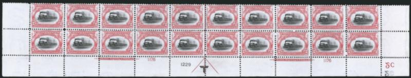 2c Pan-American (295).> Mint N.H. bottom double imprint and plate nos. 11761229 block of 20 with arrow and markers, full side selvage, Fine-Very Fine
