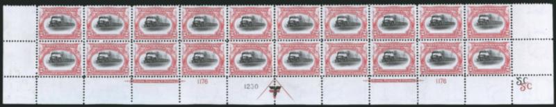 2c Pan-American (295).> Mint N.H. bottom double imprint and plate nos. 11761230 block of 20 with arrow and markers, full side selvage, Very Fine