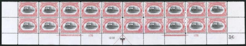 2c Pan-American (295).> Mint N.H. bottom double imprint and plate nos. 11761238 block of 20 with arrow and markers, full side selvage, Very Fine