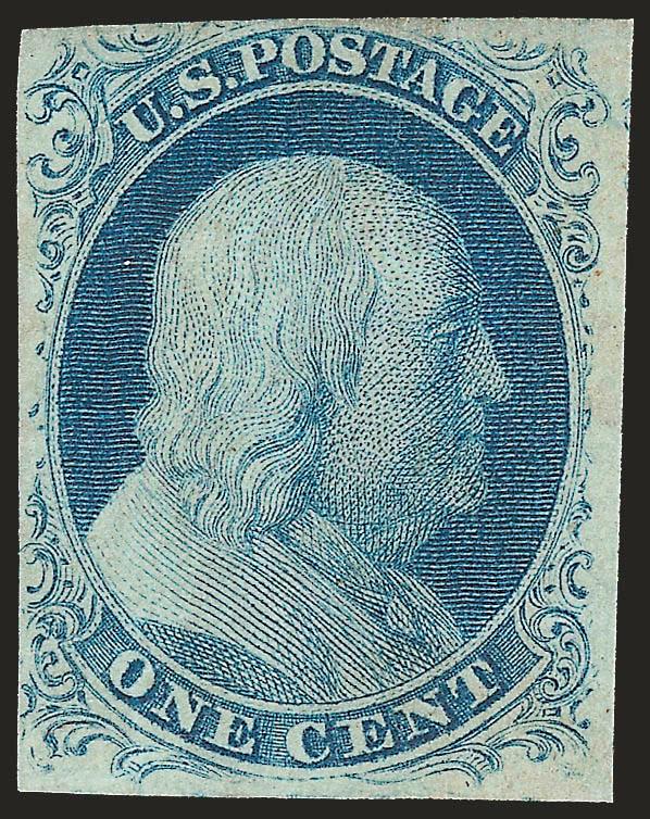 1c Blue, Ty. IIIa (8A).> Plate 1E, original gum, lightly hinged, large margins to just barely in, pretty shade, light vertical creases at top, Fine appearance, with 1999 P.F. certificate