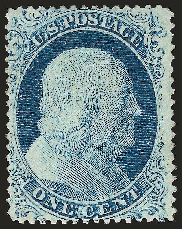 1c Blue, Ty. IV (23).> Slightly disturbed original gum, recut once at top and twice at bottom, rich color on bright paper, clearly showing the recut lines, long and full perforations all around<><>^VERY FINE. A
BEAUTIFUL ORIGINAL-GUM EXAMPLE OF THE