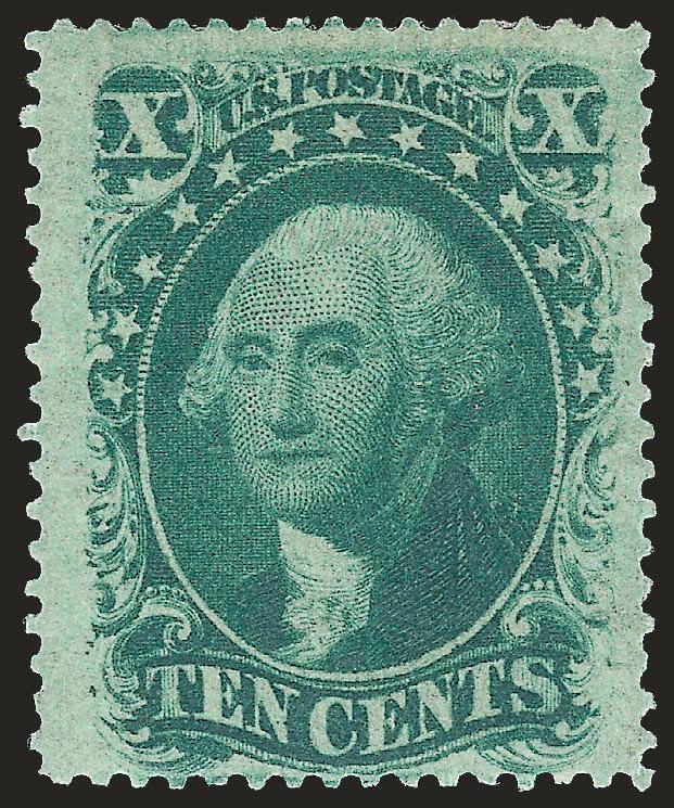 10c Green, Ty. V (35).> Original gum, h.r. at top, rich color, wide and balanced margins, Very Fine and choice, with 2000 P.F. certificate
