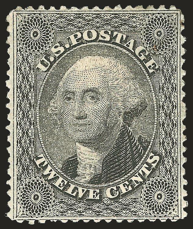 12c Black (36).> Plate 1, original gum, almost perfect centering with perforations evenly framing design and showing outer frameline on all four sides<><>^EXTREMELY FINE GEM. THE PERFORATED 12-CENT 1857 ISSUE
FROM PLATE 1 IS EXCEEDINGLY RARE IN SUP