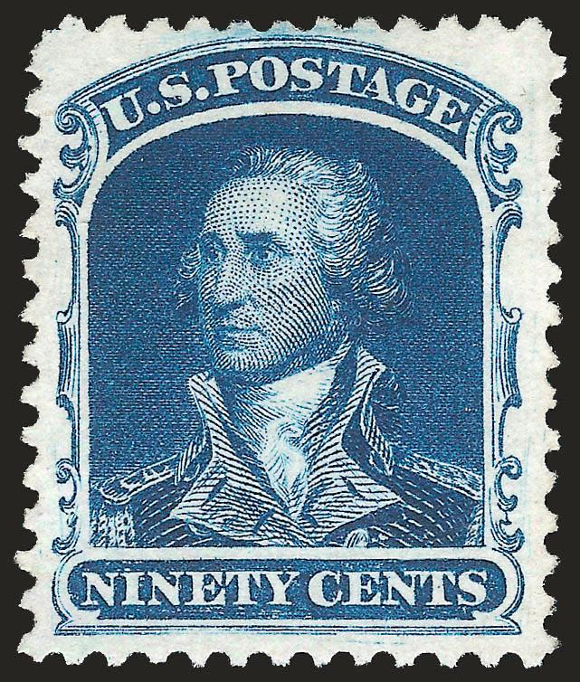 90c Deep Blue, Reprint (47).> Without gum as issued, well-centered with wide margins all around, intense shade, proof-like impression on bright paper<><>^EXTREMELY FINE GEM. A LOVELY EXAMPLE OF THE 90-CENT 1857
REPRINT.^<><>Only 454 were sold. Wi