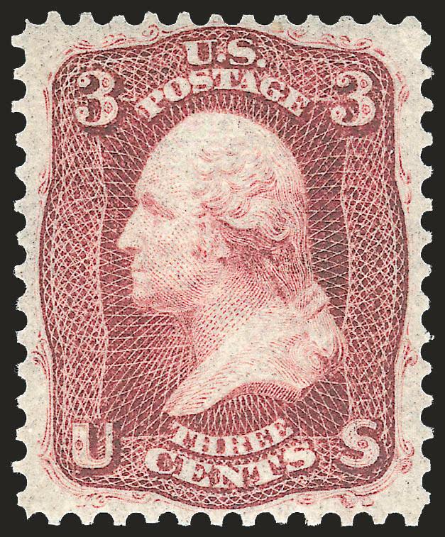 3c Brown Rose, First Design (56). Mint N.H.,> rich color on bright paper, Very Fine and choice,  ex Hewitt, with 1984 P.F. certificate for block, Scott Retail as hinged