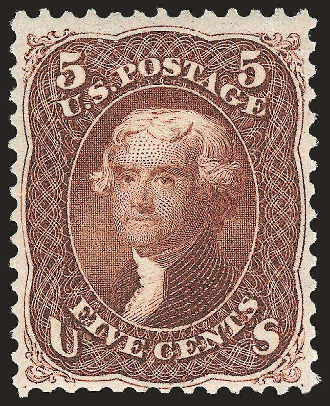 5c Red Brown (75).> Original gum, warm color in the true Red Brown shade, exceptionally choice centering<><>^VERY FINE. A BEAUTIFUL ORIGINAL-GUM EXAMPLE OF THE 5-CENT 1862 ISSUE IN THE RED BROWN SHADE.^<><>With
1998 P.F. certificate