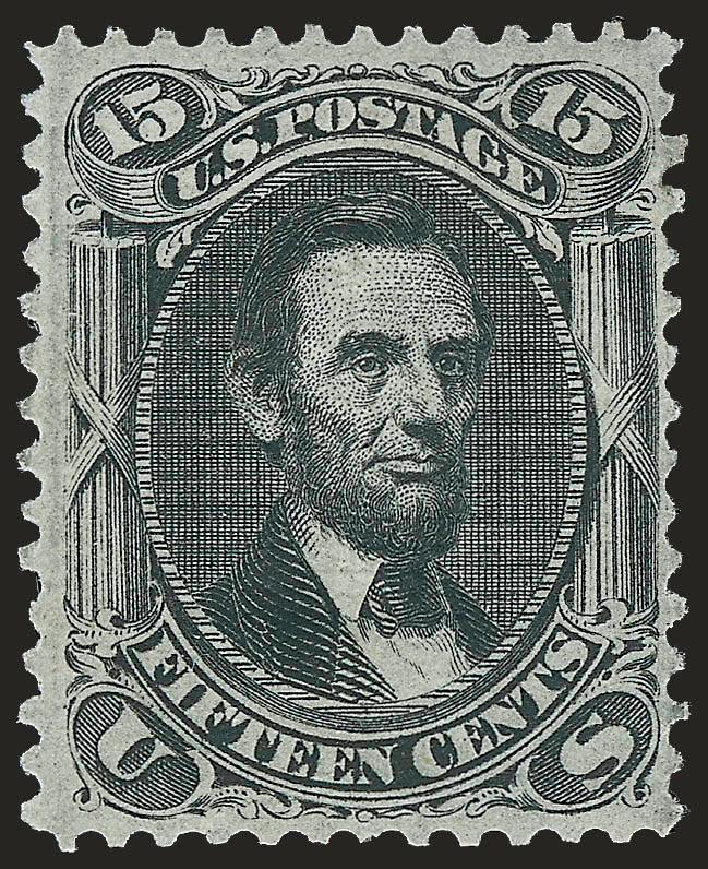 15c Black, F. Grill (98).> Original gum, lightly hinged, clear grill, intense shade and impression<><>^FINE. AN ATTRACTIVE ORIGINAL-GUM EXAMPLE OF THE 1868 15-CENT F GRILL.^<><>With 2000 P.F.
certificate