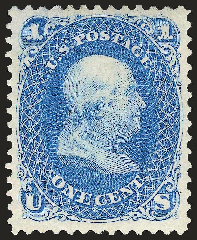 1c Blue, Re-Issue (102).> Original gum, lightly hinged, rich color on bright paper, wide margins, Very Fine, with 2002 P.F. certificate