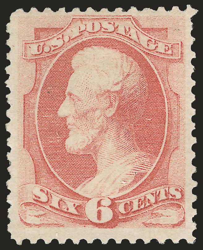 6c Carmine, Grill (137).> H. Grill, original gum, clear grill, radiant color<><>^VERY FINE AND CHOICE. A SCARCE ORIGINAL-GUM EXAMPLE OF THE 1870 6-CENT NATIONAL BANK NOTE GRILLED ISSUE IN SOUND
CONDITION.^<><>Ex Vineyard. With 1987 and 2003 P.F.