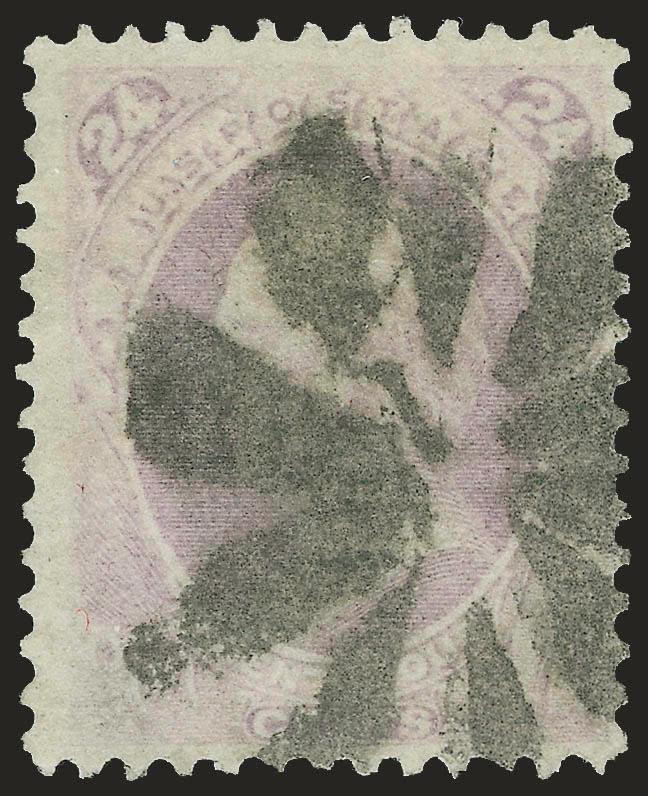 24c Purple, Grill (142).> H. Grill, clear grill points, pretty pastel color, bold strike of rosette cancel<><>^VERY FINE EXAMPLE OF THE 1870 24-CENT NATIONAL BANK NOTE COMPANY GRILLED ISSUE.^<><>Ex Lake Shore.
With 1998 P.S.E. and 2000 P.F. certi