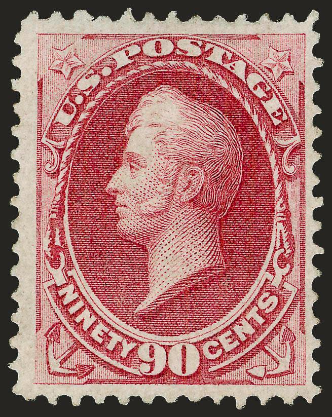 90c Carmine, Grill (144).> H. Grill, original gum, lightly hinged, clearly-defined grill points easily visible at left on face of stamp, intense shade and impression<><>^EXTREMELY FINE. AN EXCEEDINGLY RARE
ORIGINAL-GUM EXAMPLE OF THE 1870 90-CENT G