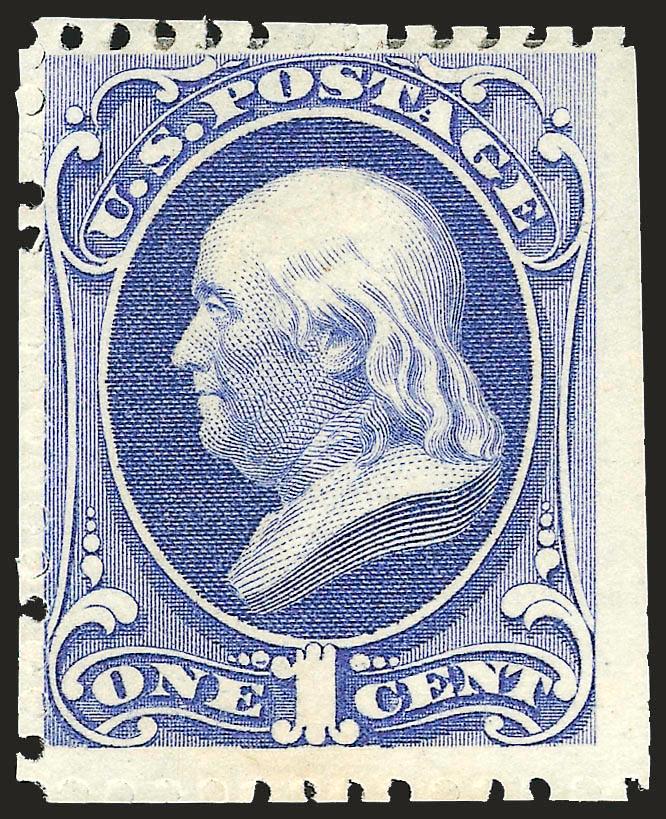 1c Ultramarine, Special Printing (167).> Without gum as issued, scissors-separated as almost always but leaving intact perfs on three sides<><>^VERY FINE EXAMPLE OF THE ONE-CENT 1875 CONTINENTAL SPECIAL
PRINTING.^<><>Our recently updated census r
