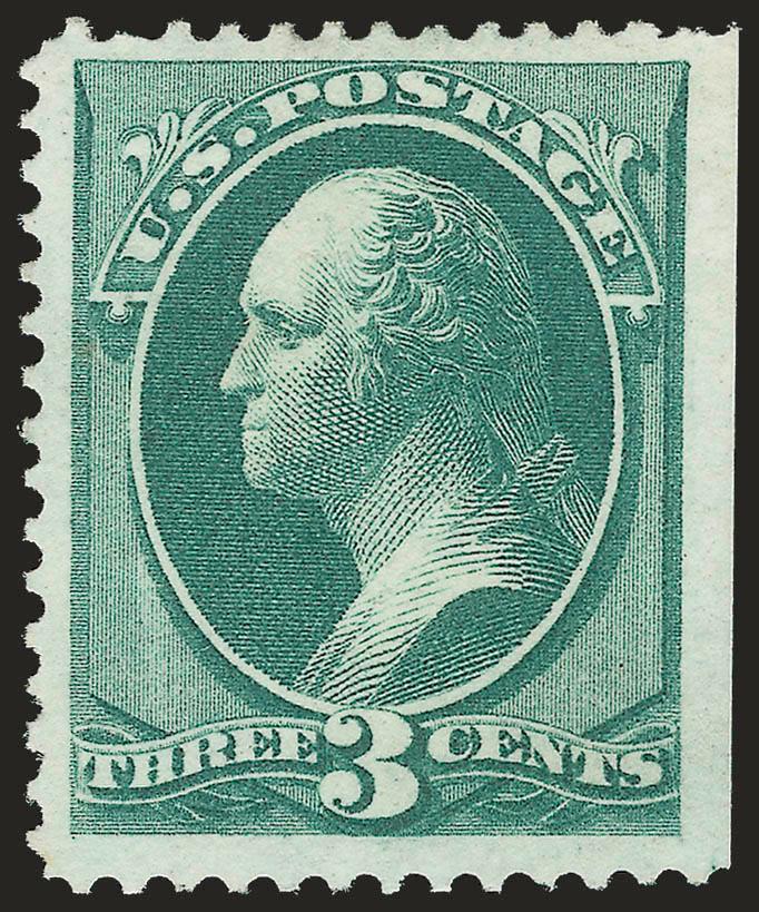 3c Blue Green, Special Printing (169).> Without gum as issued, full perforations on three sides, straight edge at right is apparently natural as we detect a trace of the arrow at bottom right, dark color on
fresh paper, wide margins<><>^EXTREMELY F