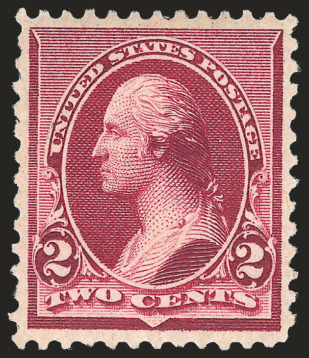 2c Lake (219D).> Original gum, single hinge mark, deep rich color in the distinctive Lake shade, well-proportioned margins, fresh and Extremely Fine, with 1982 P.F. certificate