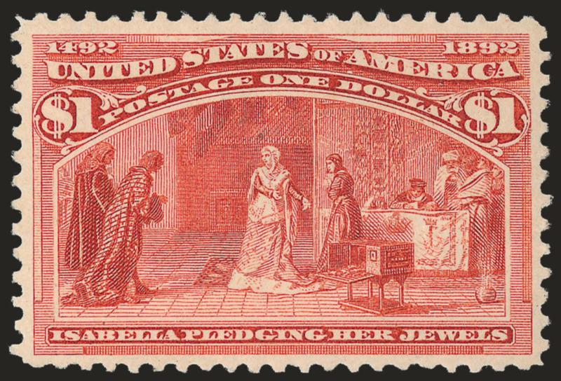 $1.00 Columbian (241).> Original gum, nicely centered, bright color, tiny natural inclusion, Very Fine