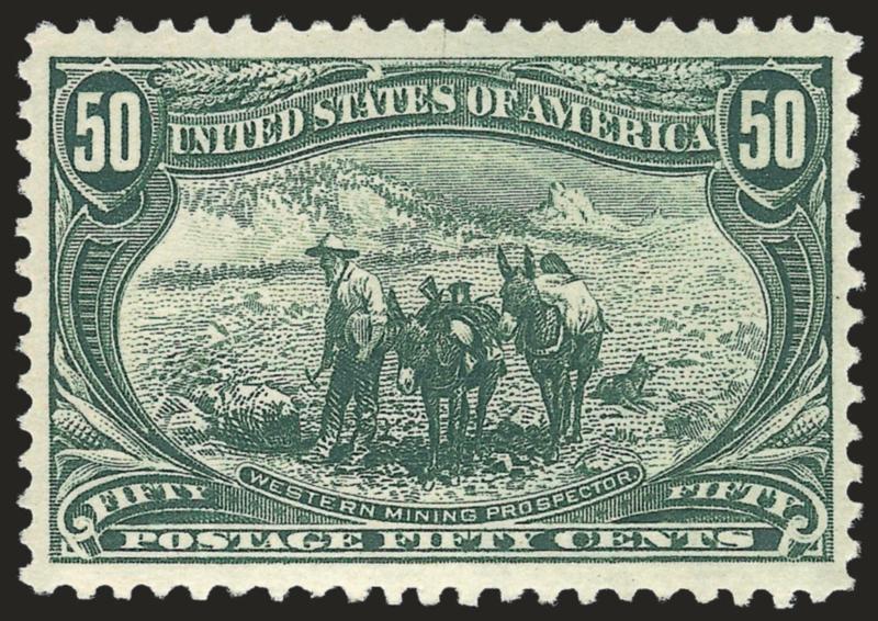 50c Trans-Mississippi (291).> Original gum, lightly hinged, bright shade, well-balanced margins, Very Fine and choice, with 1986 P.F. certificate
