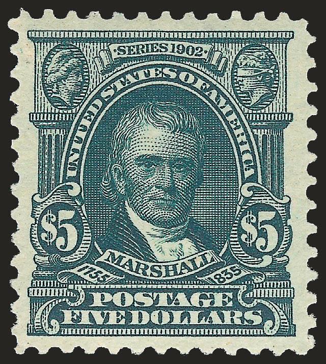 $5.00 Dark Green (313).> Lightly hinged, attractive centering with wide balanced margins, deep rich color, tiny thin speck not mentioned on accompanying certificate, Very Fine appearance, with 1983 P.F.
certificate