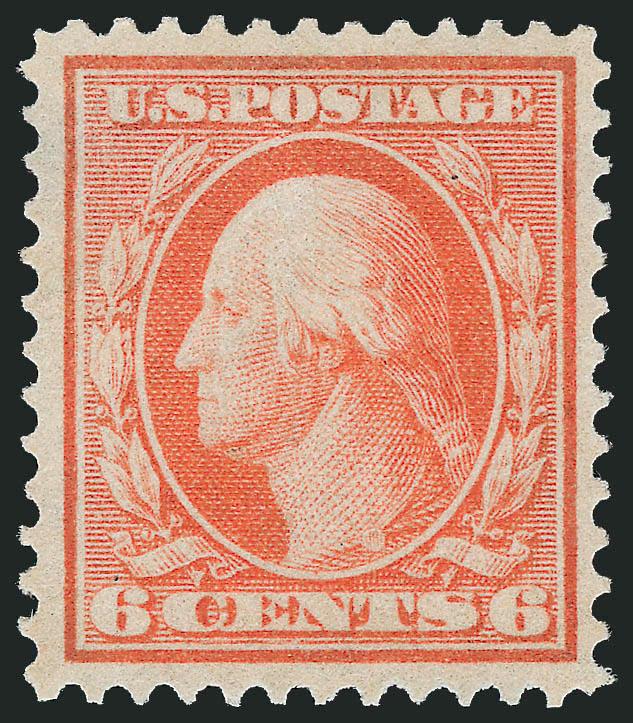 6c Red Orange, Bluish (362).> Small h.r., vibrant color on deeply blued paper, choice centering for this difficult issue<><>^EXTREMELY FINE ORIGINAL-GUM EXAMPLE OF THE 6-CENT ON BLUISH PAPER.^<><>With 1997 P.F.
certificate