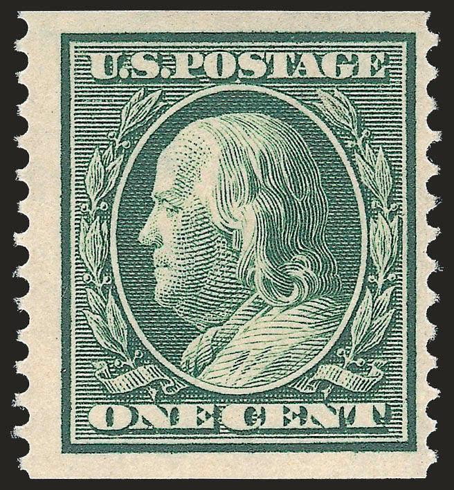1c Green, Coil (387).> Lightly hinged, bright color on fresh paper, Very Fine, with 2000 P.F. certificate, genuine singles are scarce and undercatalogued