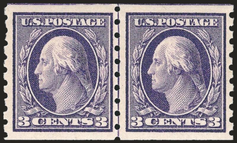 3c Deep Violet, Coil (394).> Mint N.H. guide line pair, deep rich color on crisp paper, well-balanced margins, Very Fine and choice, with 1986 P.F. certificate