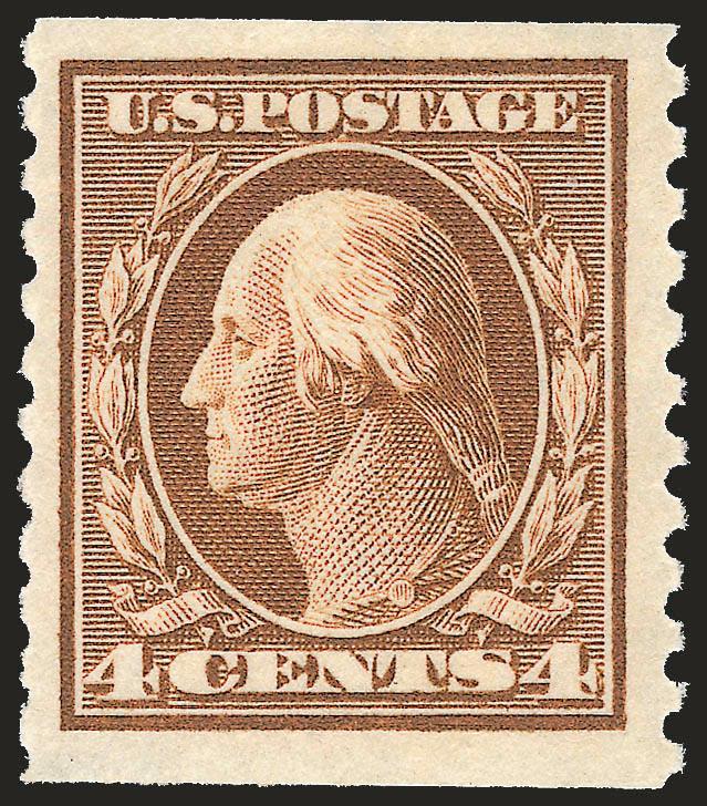 4c Brown, Coil (446).> Mint N.H., warm shade, three huge margins, Very Fine and choice, with 1999 P.S.E. certificate for pair