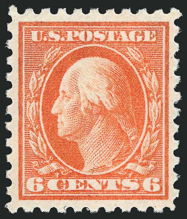 6c Red Orange (468).> Mint N.H., vibrant color on bright paper, wide and balanced margins, barest trace of oxidation, Extremely Fine, a beautiful stamp, with 1996 P.S.E. certificate for block