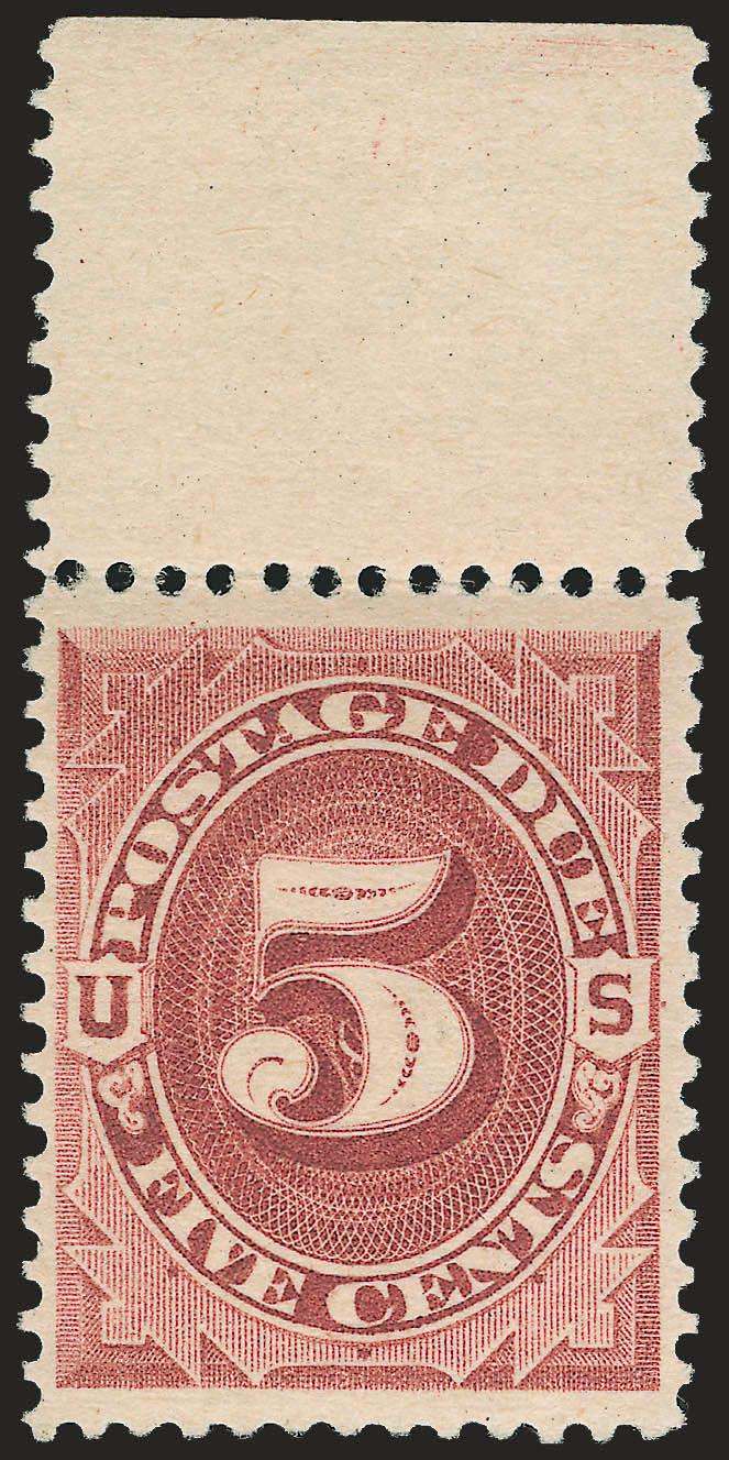 5c Bright Claret (J25).> Selvage at top, original gum, barest trace of hinging, intense shade, fresh and Very Fine, with 1990 and 2004 P.F. certificates