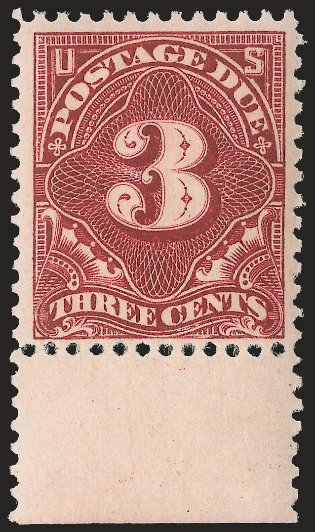 3c Deep Claret (J33).> Mint N.H., incredibly deep shade, beautifully centered with <bottom sheet selvage,> Extremely Fine, with 2000 P.F. certificate for pair