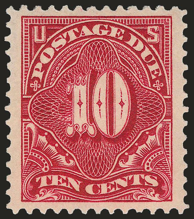 10c Rose Carmine (J49a).> Mint N.H., Jumbo margins with almost perfect centering, vibrant color, Extremely Fine, with 2004 P.F. certificate, with 2003 and 2005 P.S.E. certificates (XF 90 Jumbo SMQ $590.00 as
90, $900.00 as 95)