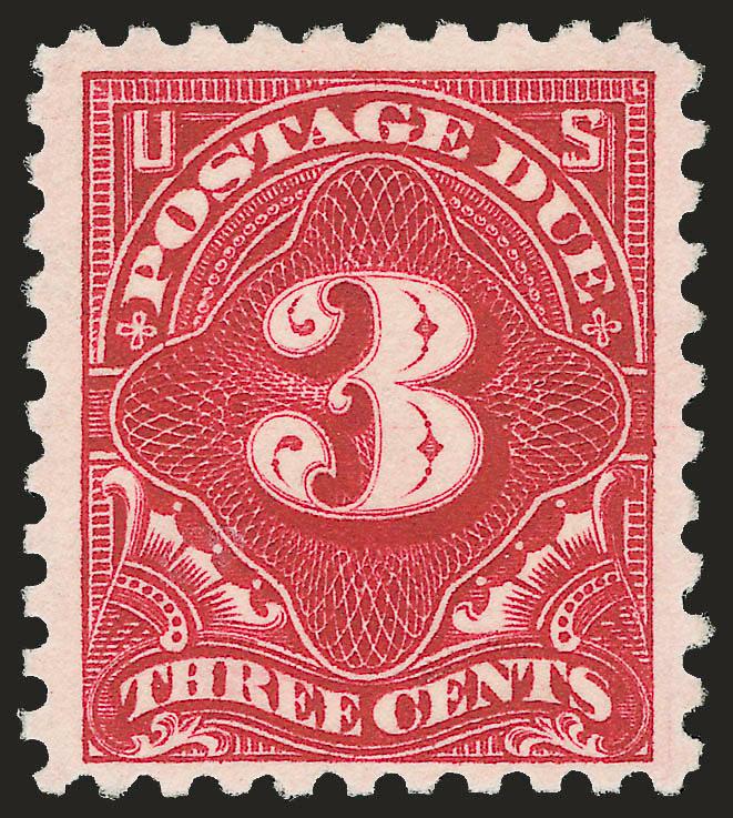 3c Carmine Lake (J54).> Barely hinged, deep shade on incredibly bright paper, wide margins, Very Fine and choice, a stunning stamp of great visual appeal, with 1986 and 2004 P.F. certificates