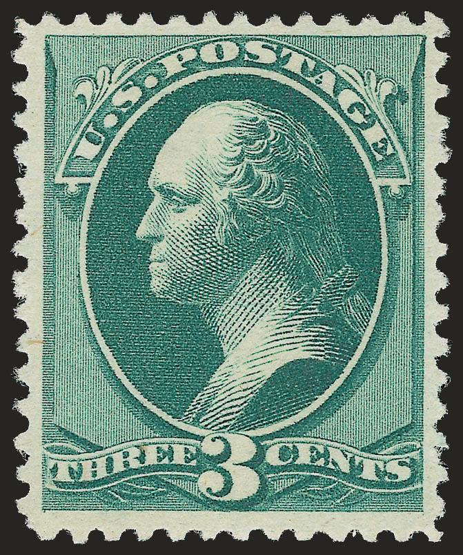 3c Blue Green, Special Printing (194).> Without gum as issued, intense shade and detailed impression, choice centering for this difficult issue<><>^VERY FINE AND CHOICE. A GORGEOUS SOUND AND WELL-CENTERED
EXAMPLE OF THE 3-CENT 1880 AMERICAN BANK NO