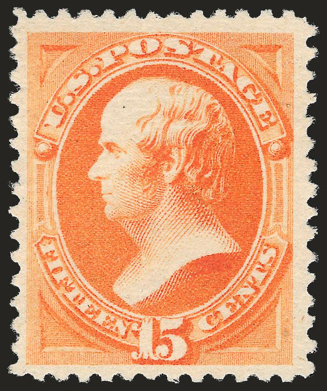15c Orange, Special Printing (199).> Without gum as issued, radiant color as fresh as the day it was printed, wide margins<><>^VERY FINE AND CHOICE. A SCARCE SOUND EXAMPLE OF THE 15-CENT 1880 AMERICAN BANK NOTE
COMPANY SPECIAL PRINTING. ONLY 37 ARE